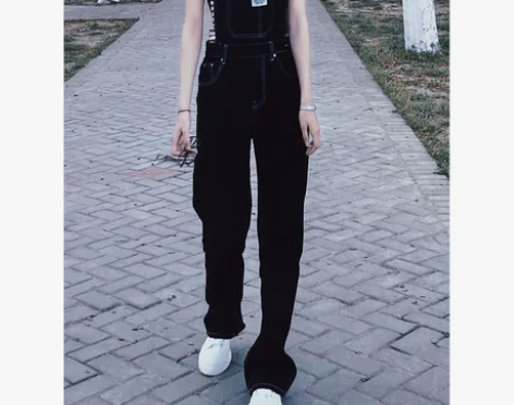 连体裤 连体裤长裤黑色牛仔背带裤女春秋新款...