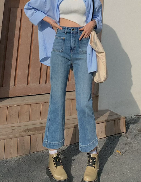 牛仔裤 牛仔裤长裤温姗韩版高腰直筒女202...