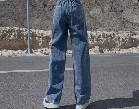 秋冬加绒松紧腰阔腿牛仔裤女春秋复古梨形身材...