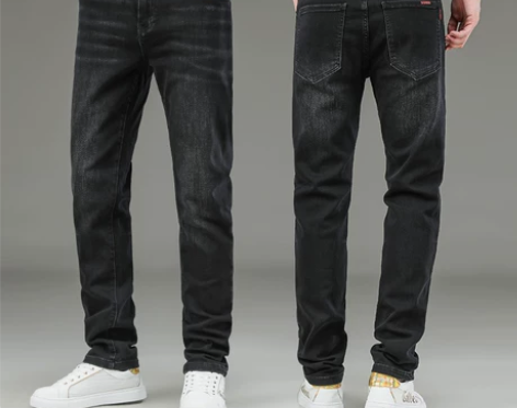 高端潮牌加厚纯黑色牛仔裤男秋冬款直筒宽松休...