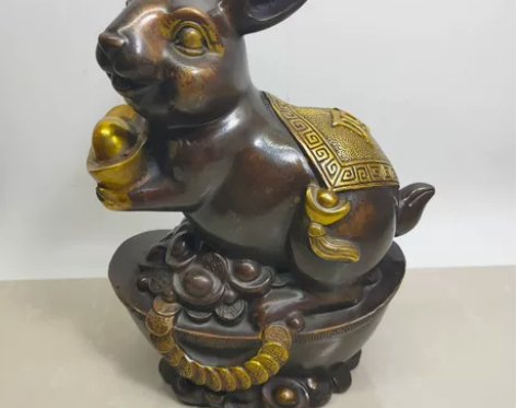 招财兔子一个 黄铜仿紫铜鎏金复古工艺 批发...