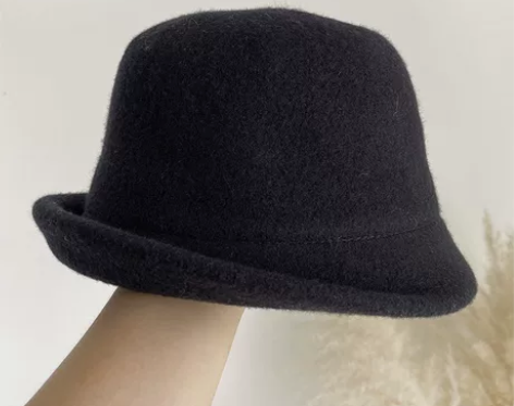 帽子女秋冬韩版日系简约纯色卷边优雅渔夫帽加...