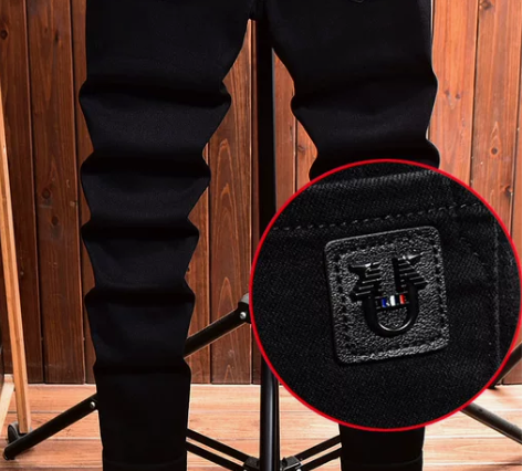 潮牌纯黑色弹力牛仔裤男款秋冬款秋季韩版潮流...