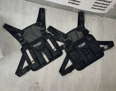 户外多口袋背心包欧美街头嘻哈机能风胸包男士...