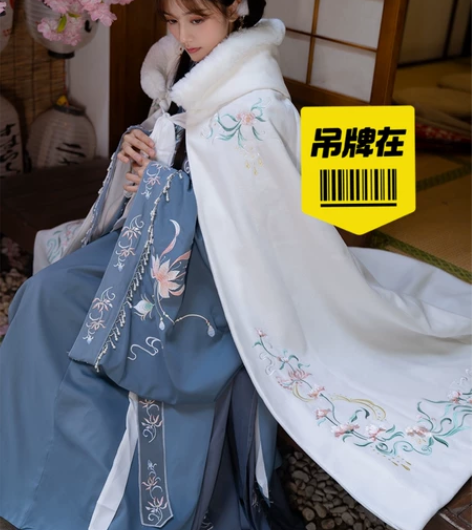 清梳原创凝香汉服斗篷女长款刺绣加绒加厚保暖...