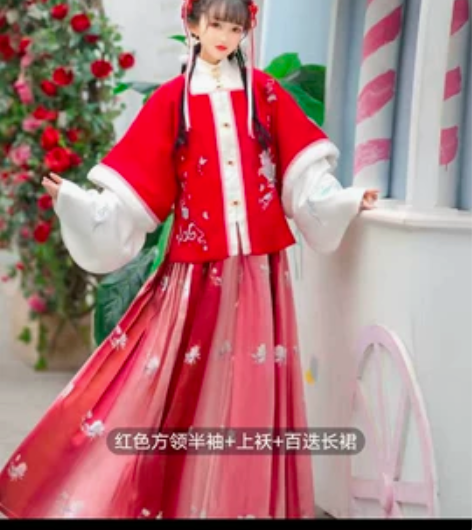 汉旭霜玥狐原创汉服女明制袄裙短袄拜年方领半...