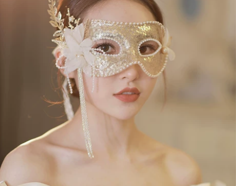 桂花醉酒面具半脸女金色成人情调化妆舞会美女...