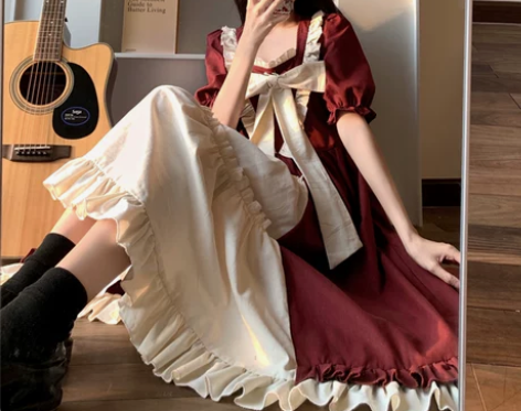 学院风连衣裙女夏中长款学生少女甜美减龄显瘦...