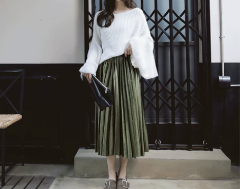 百褶裙半身裙松紧高腰长裙韩版修身显瘦纯色光...