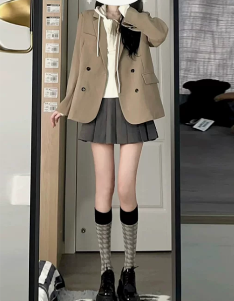 卡其色百褶裙女秋冬半身裙2022新款春夏高...