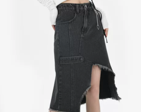 SNBL原创不规则设计感水洗牛仔半身裙高腰...