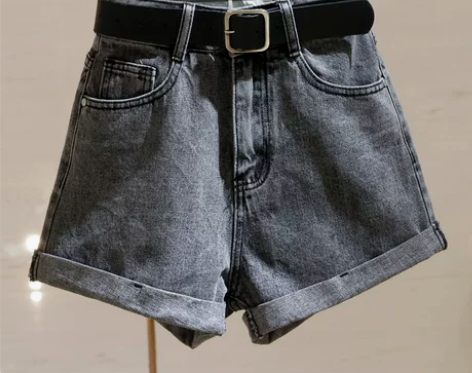 牛仔短裤 牛仔短裤阔腿裤烟灰色女2021夏...