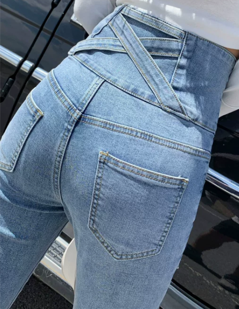 高腰裤女高腰裤子显瘦加绒牛仔裤冬超高腰