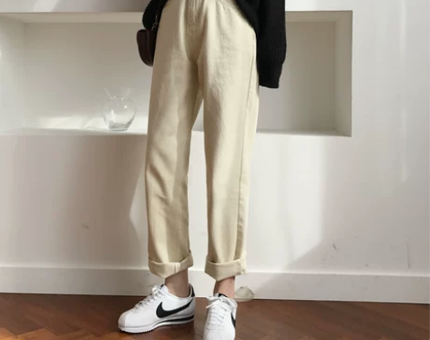 米白色直筒牛仔裤女秋冬季2018新款初恋学...