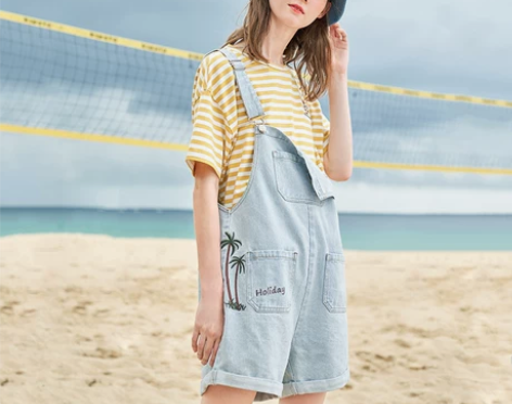 阔色2019夏季新款韩版女装学生翻边背带宽...