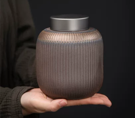 最后3件锡盖条纹鎏金茶叶罐 手工复古陶瓷密...