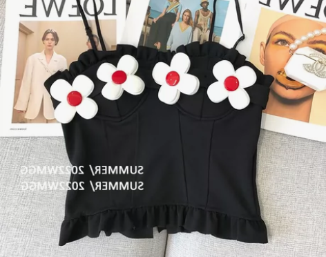 清仓捡漏~专柜撤回大牌剪标花朵吊带背心女夏...