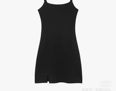 黑色开叉吊带裙子女夏法式性感a字吊带裙 感...