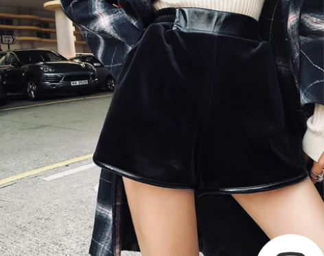 李婉君丝绒短裤女秋冬季高腰网红宽松显瘦百搭...