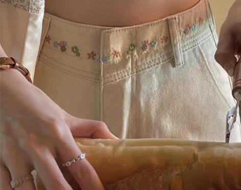 jmwomen 杏色高腰直筒牛仔裤女日系复...