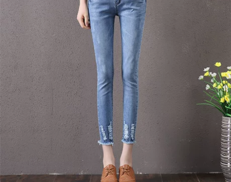 2018春夏季新款浅色牛仔裤女破洞韩版弹力...