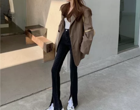 微喇牛仔裤女秋冬2020新款复古高腰显瘦喇...