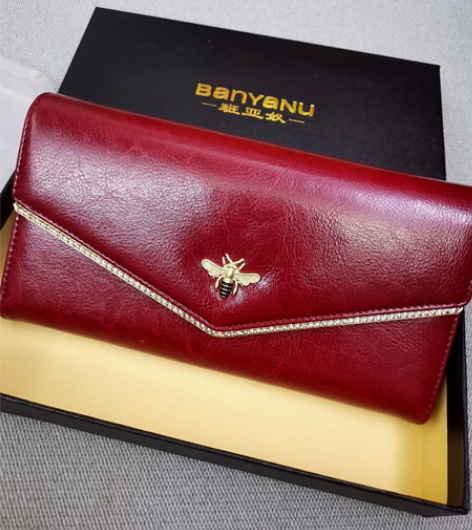 真牛皮班亚奴长款女士钱包真皮手拿包手机包牛...