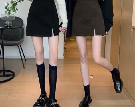 毛呢开叉包臀一步裙女2022春季新款高腰显...