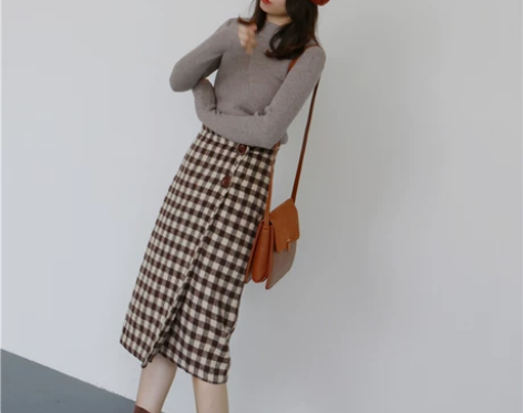 [左公斤右千克]格子控中裙半身裙M27 感...