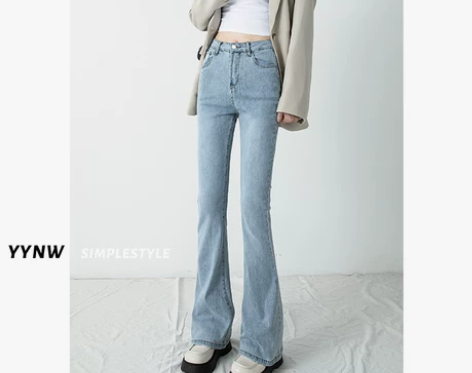 加绒微喇叭牛仔裤女秋冬季设计感小众高腰显瘦...