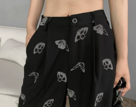 2020新款夏季宽松显瘦蝴蝶印花反光直筒裤...