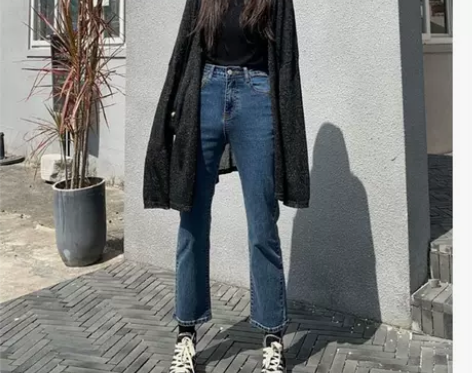 弹力牛仔裤女秋款新款小个子高腰直筒宽松百搭...