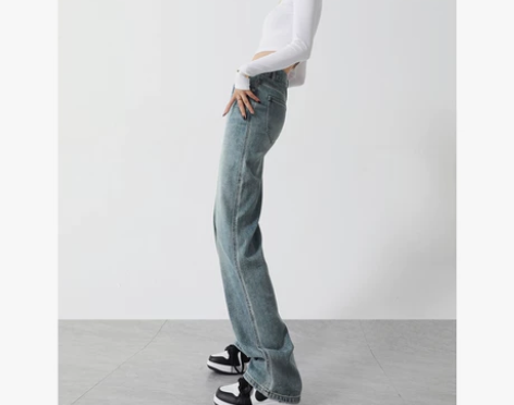 阔腿牛仔裤女宽松高腰九分直筒2022秋冬季...