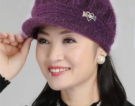 毛线帽帽子女冬新款中老年针织帽奶奶加绒加厚...