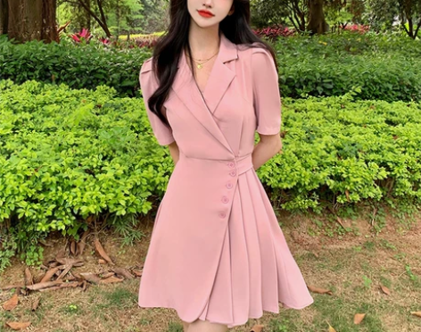 高级感不规则西装连衣裙女夏季2022新款收...
