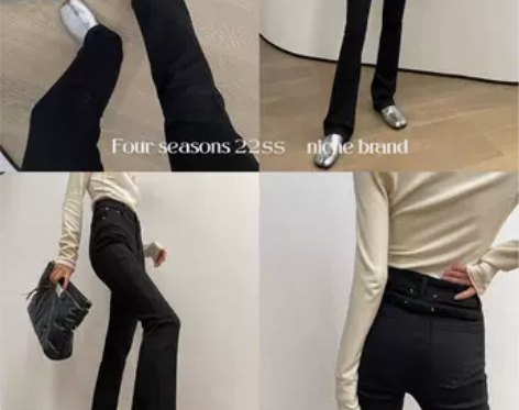 区区欧阳 黑色牛仔裤女秋季新款高腰直筒裤修...