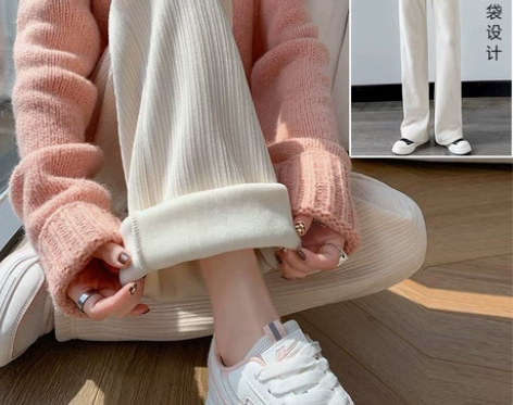 雪尼尔灯芯绒阔腿裤女秋冬高腰大码加绒条绒宽...