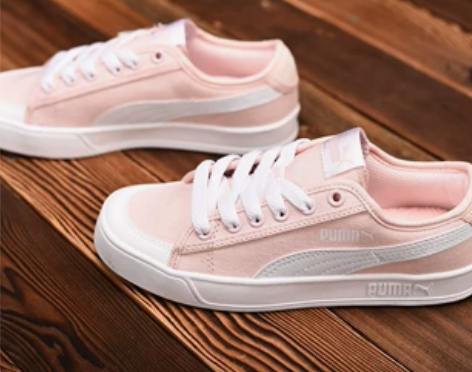 Puma vulc2彪马情侣白粉帆布鞋黑白...