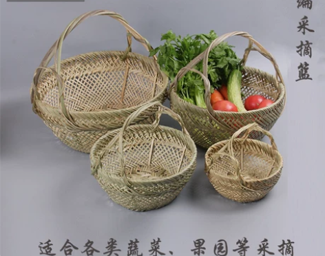 手工竹编篮小竹篮子水果鸡蛋篮子手提青皮篮收...