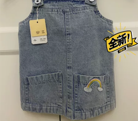 儿童水洗做旧牛仔背带裙 蒂姆西 全新 带吊...