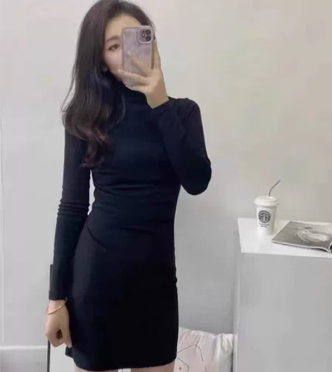 冬季内搭裙子黑色针织打底裙包臀裙连衣裙秋冬...