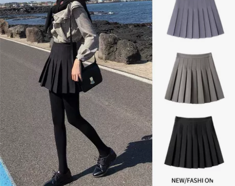 黑色高腰百褶裙 百搭防走光显瘦秋冬短裙 感...