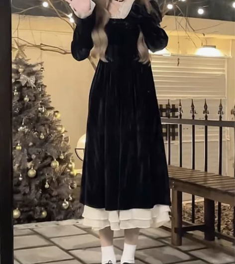 没拆吊牌！！！法式气质方领网纱拼接泡泡袖设...