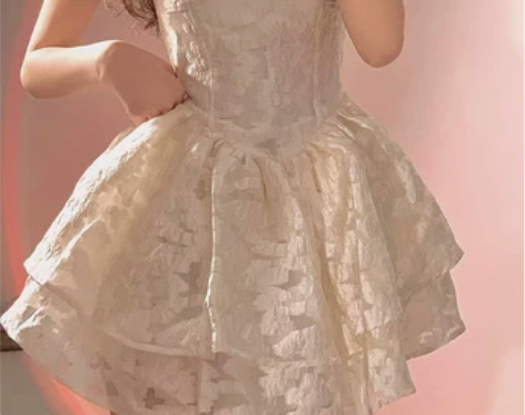 甜辣风方领泡泡袖辣妹连衣裙女夏收腰显瘦艺术...