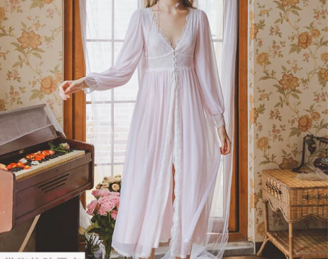 秋冬宫廷风睡裙女公主风法式睡袍冰丝晨袍睡衣...