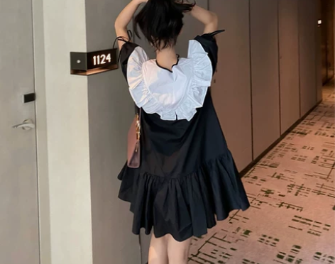 娃娃领学院风甜美中长款连衣裙少女减龄气质裙...