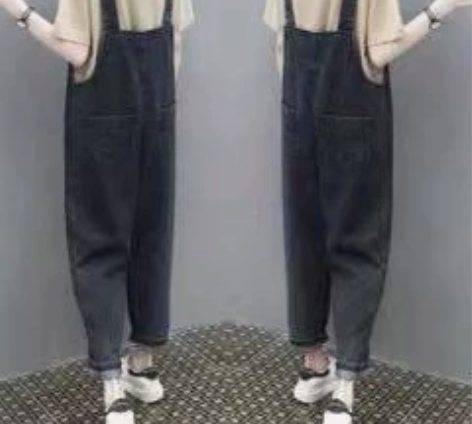 大码女背带裤子春秋季宽松显瘦百搭牛仔背带裤...