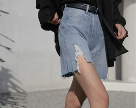 高腰牛仔短裤女夏破洞黑色大码mm胖遮胯显瘦...