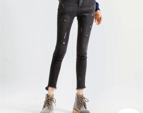 牛仔裤女九分裤显瘦秋冬高腰紧身弹力小脚裤铅...