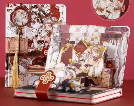 32K磁扣手账本立体复古彩页笔记本子少女心...